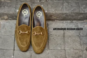 702-4 Horsebit Suede Dark Khaki Belgian Loafers