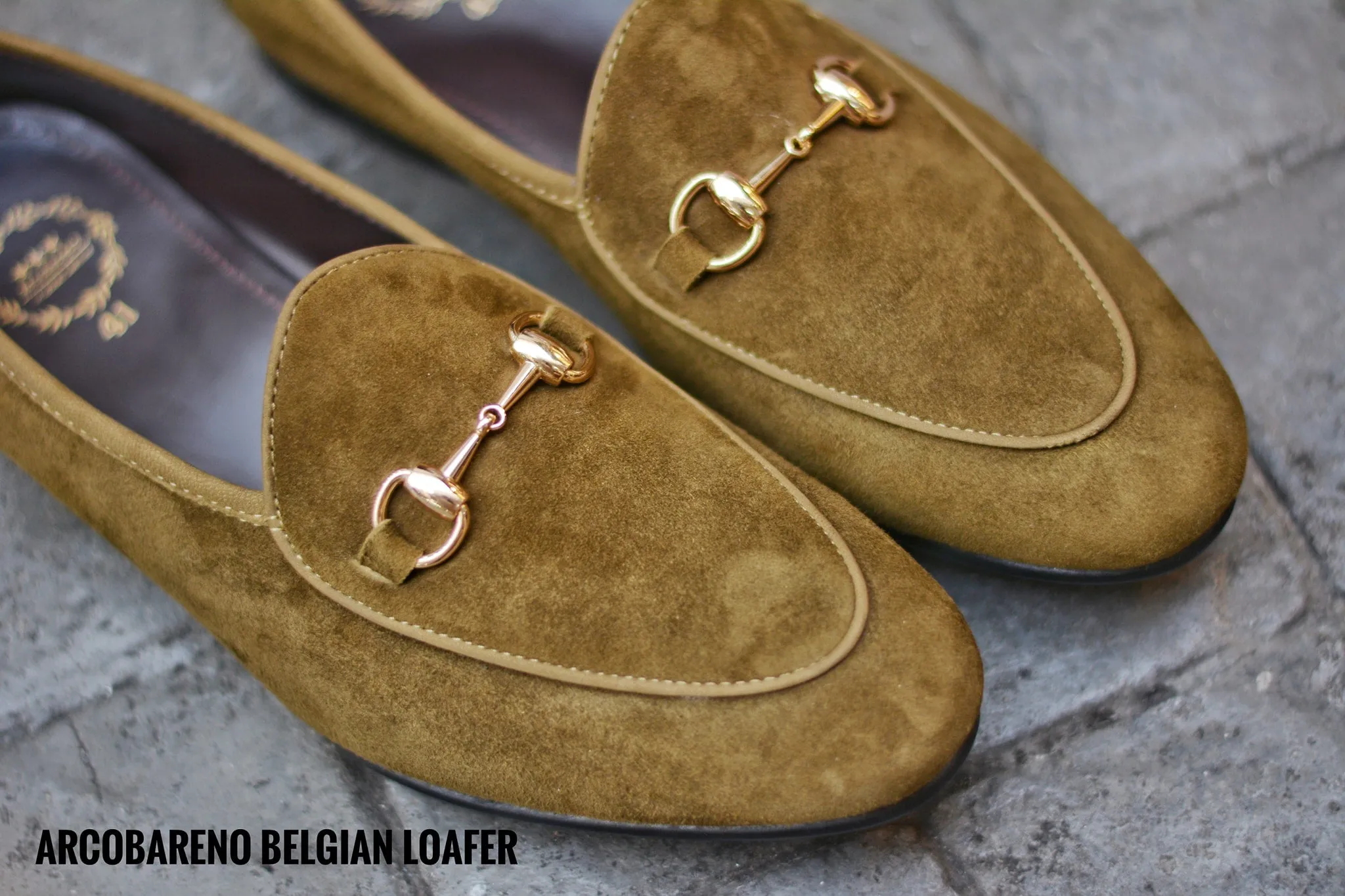 702-4 Horsebit Suede Dark Khaki Belgian Loafers