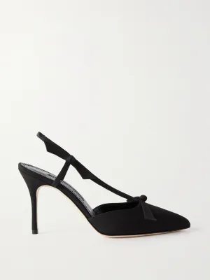 Corintia 90 bow-embellished crepe de chine slingback pumps
