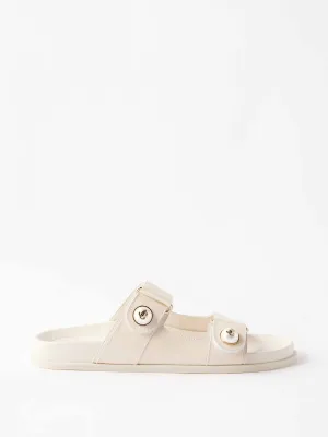 Faux pearl-embellished leather sandals