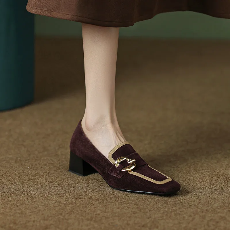 Isra Brown Suede Low Heel Loafers