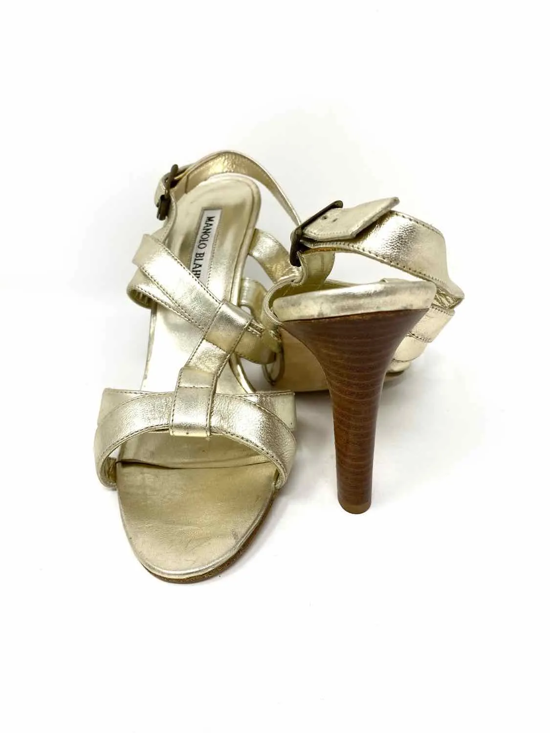 Manolo Blahnik Women's Gold Strappy Girls Night Out Size 35/5 Heels